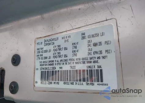 2002 Dodge Ram 1500 St из США, поврежденный, VIN 1B7HA16N12J113834